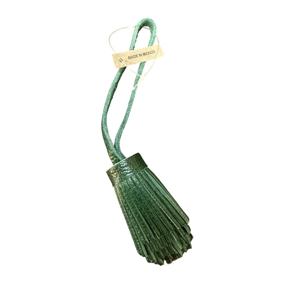 Portland Leather Forest Green Pebbled Leather Tassel Bag Charm Made in Mexico
